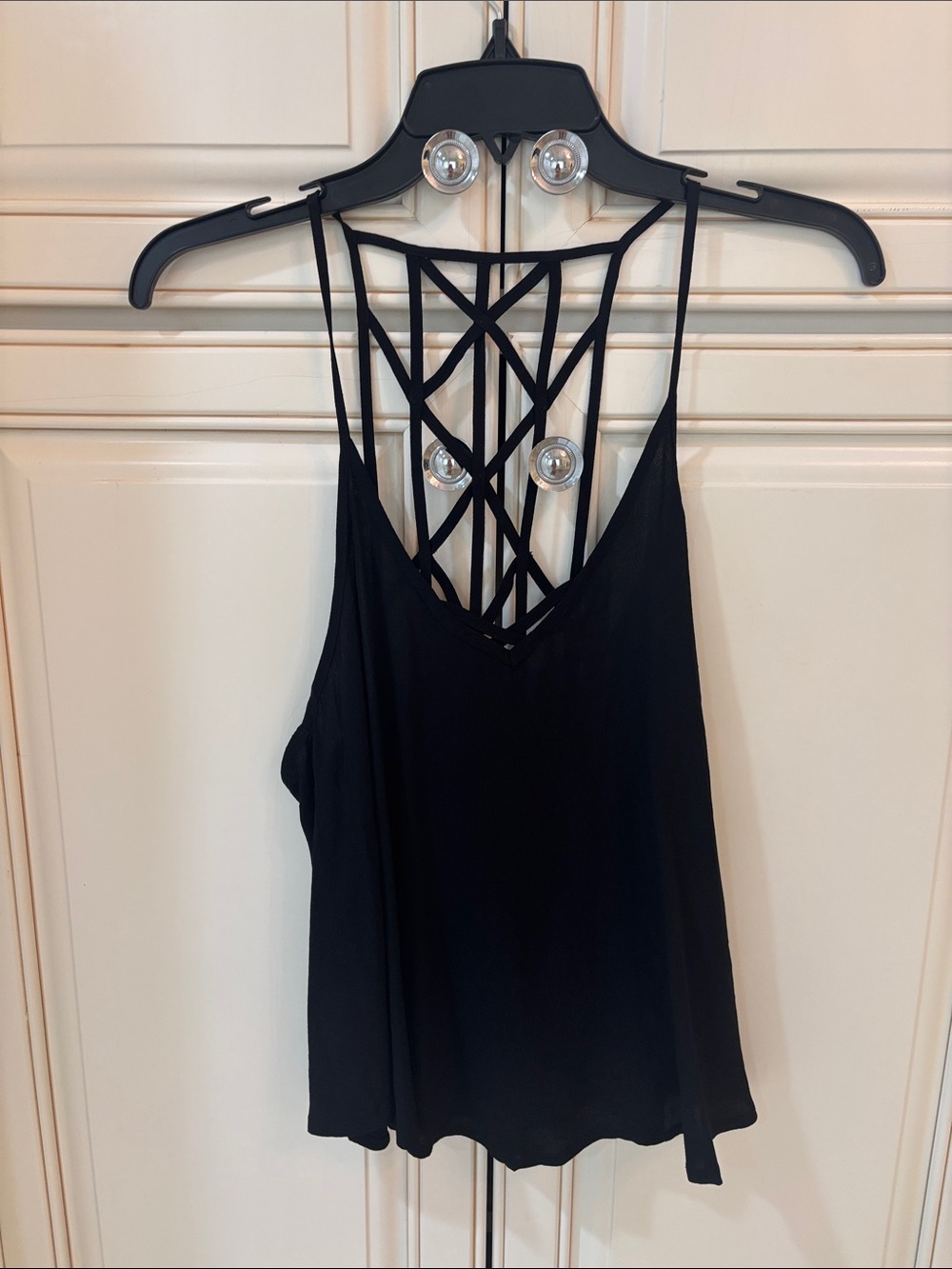 Brandy Melville Black Strappy Lattice-Back Tank